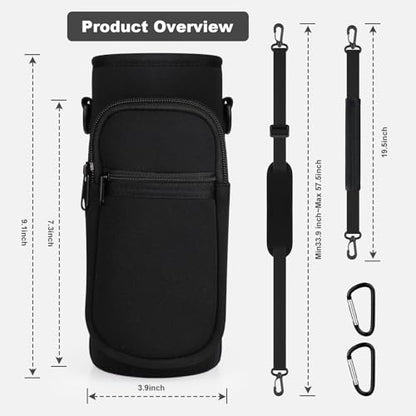 Water Bottle Holder with Strap, Water Bottle Carrier Bag with Phone Pocket, Shoulder Hand Strap Insulated Neoprene 32/40 oz Water Bottle Sleeve for Walking Hiking Camping Gym - color: 1 BLACK, size: under 32oz