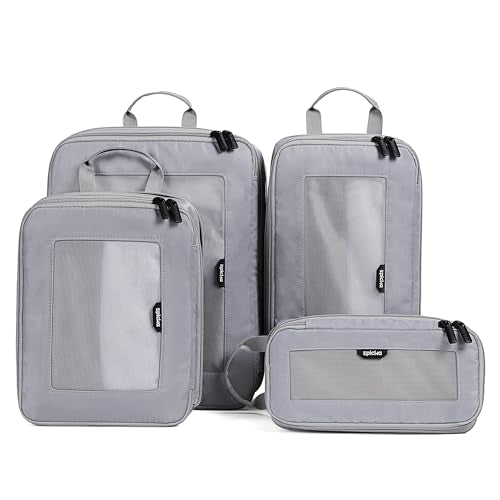 EPICKA TripCozy Compression Packing Cubes - 4 Set Durable Travel Organizer Bags with Mesh Top, Expandable Travel Accessories for Carry on, Luggage, Suitcase, Backpack (Light Grey) - color: Grey, size: Set of 4