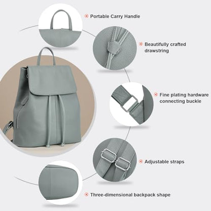 BOYATU Women’s Full-Grain Leather Backpack Purse, Minimal Structured Design, Work Commuter & City Travel, Compact Everyday Essentials - color: Grey 2