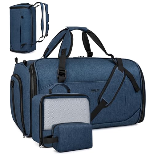 Convertible Garment Bags for Travel - Carry on Garment Duffle Bag with Backpack Straps for Men Women, 4 in 1 Large Travel Duffel Bags with Shoes Compartment Hanging Suit Dress Weekender Bag 3pcs Set - color: C-Blue