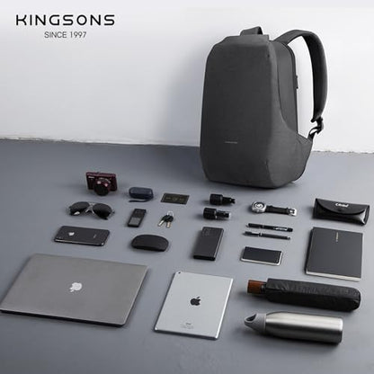 Kingsons Anti-Theft Laptop Backpack-TSA Lock Travel Slim Backpack with USB Charging,Waterproof Polyester Fits 15.6 Inch Laptop for Men Business Office Commuting Hiking Work Black - color: Ks3233w-a-us