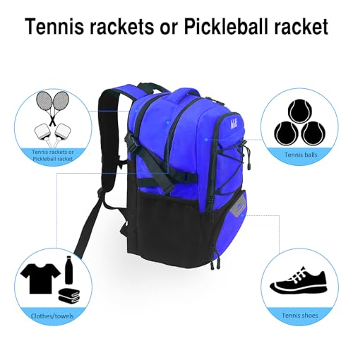 WOLT Tennis Bag - Large Tennis Racket Backpack for Men & Women - Ventilated Shoe Compartment - Holds 2 Rackets - color: Blue