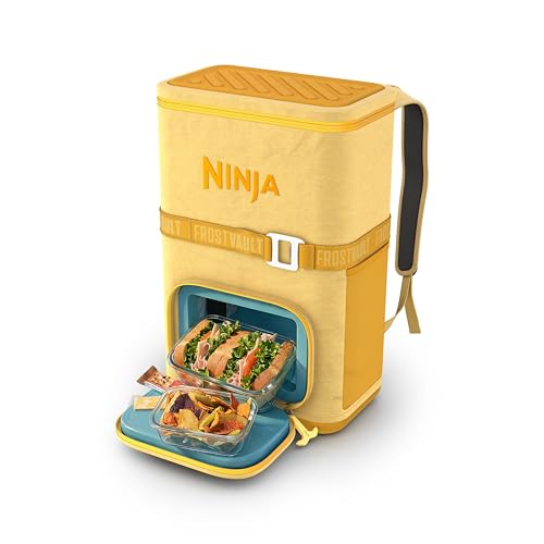 Ninja Backpack Cooler | FrostVault Go 24 Can Soft Cooler | Leakproof Zipper with Built in Can Opener, 2 Ice Packs & Dry Storage Drawer | for Hiking, Camping & More | Daffodil Daze | FF124YL - color: Daffodil Daze, size: 24 Can