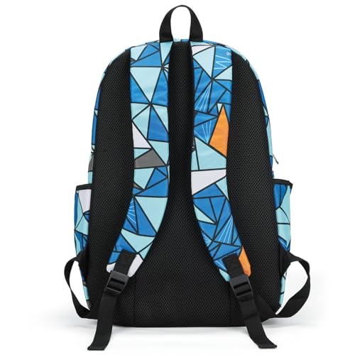 Boys' Large School Backpack, for 8-16 Years Old, Elementary - High School (Geometric Blue, Large：19.5×7.2×13.25 inch) - color: Geometric Blue