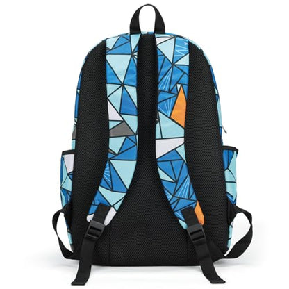 Boys' Large School Backpack, for 8-16 Years Old, Elementary - High School (Geometric Blue, Large：19.5×7.2×13.25 inch) - color: Geometric Blue