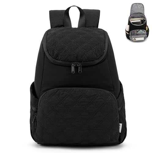 NOL Natural Organic Lifestyle Women's Quilted Puffer Backpack, Large Waterproof Lightweight Puffy Bookbag, Carry on Daypack for Travel, Work (Black) - color: Black