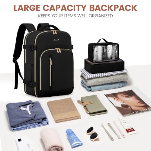 LOVEVOOK Carry on Backpack, Travel Backpack for Women Flight Approved, Waterproof Large Personal Item Travel Bag with 3 Packing Cubes, Daypack Luggage Weekender Overnight Backpack