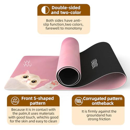 FOLAI Extra Thick Yoga Mat 6mm，pilates mat thick - Non-Slip Exercise Mat for HIIT, Pilates & Home Workouts & Workout with Free Carry Strap - color: pink cat