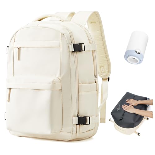 Vacuum Backpack Travel with Pump Carry on Luggage Flight Approved Essentials Personal Item Travel Bag with Vacuum System Waterproof Compression Backpack for Women Men Mochila de Viaje Beige - color: A9-beige