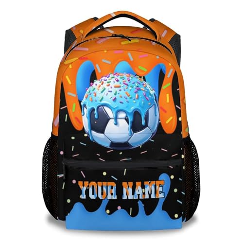 Personalized Boys Backpack - Custom Name Soccer Sports Backpack for Toddler Kids Team Drip Design Girls Schoolbag 17" for Kindergarten Elementary Primary with Adjustable Straps - color: Orange