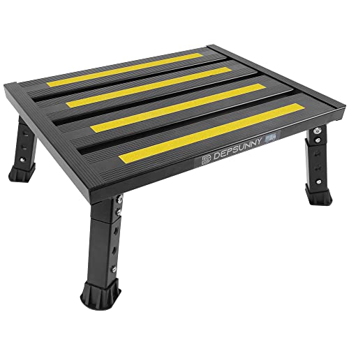 Adjustable Height Aluminum RV Step, Stable Foldable Platform Step Stool, Supports Up to 1,000 lb, Non-Slip Rubber Feet and Platform Mat, Easy to Carry (Black) - color: Black