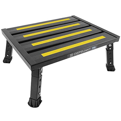 Adjustable Height Aluminum RV Step, Stable Foldable Platform Step Stool, Supports Up to 1,000 lb, Non-Slip Rubber Feet and Platform Mat, Easy to Carry (Black) - color: Black