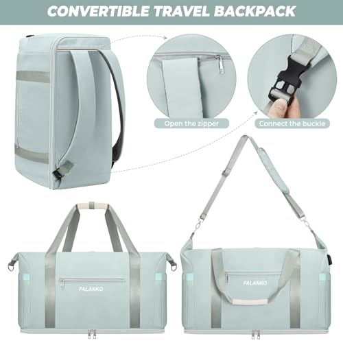 Weekender Bags for Women,Extra large 44L Expandable Travel Duffel Bag with Shoe Compartment,Toiletry Bag,Overnight Bag with Waterproof Pocket,Carry On Backpack for Gym,Hospital,Beach - color: Green
