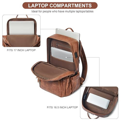 Shrrie 17 Inch Faux Leather Laptop Backpack for Women with Large Cup Holder - color: Caramel Brown