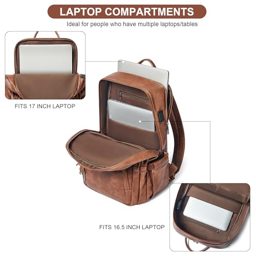 Shrrie 17 Inch Faux Leather Laptop Backpack for Women with Large Cup Holder - color: Caramel Brown