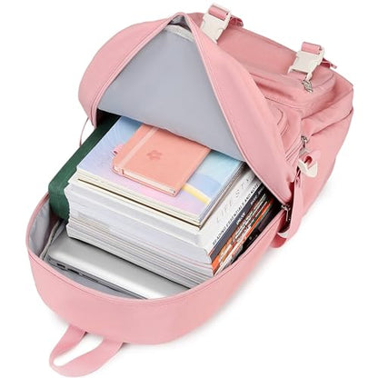 Laptop Backpack for Women College High Schoolbag Big Students Bookbags Large Multi pocket Travel Daypack Casual (Pink) - color: Pink