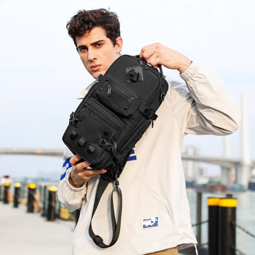 OZUKO Tactical Sling Bags for Men, Waterproof Crossbody Shoulder Backpack，Men's Chest Bags for Travel, Hiking, Everyday Carry - color: Dark Gray