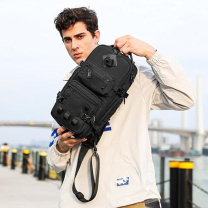 OZUKO Tactical Sling Bags for Men, Waterproof Crossbody Shoulder Backpack，Men's Chest Bags for Travel, Hiking, Everyday Carry - color: Dark Gray