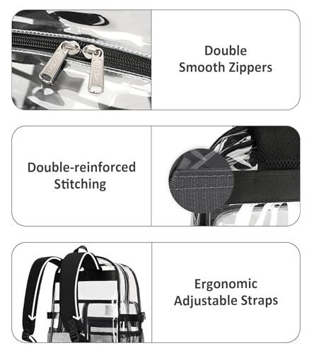 abshoo Big Heavy Duty Clear Backpack for School Girls Boys Transparent Bookbag for Middle High School (Black) - color: Black