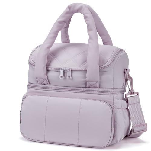 Double Deck Lunch Bag Insulated Leakproof, Quilted Puffer Lunch Bag Women Lightweight for Work Travel Beach Picnic, Large(Double Deck), Grey - color: Purple, size: Double Deck