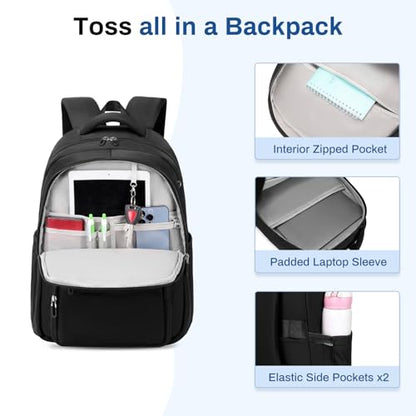 Sisipoet School Backpack for Girls, Lightweight Kids Bookbag for Boys Classic College Backpack for Teen Men Women with Luggage Strap, Age 8-18 Years Old, Black - color: Black