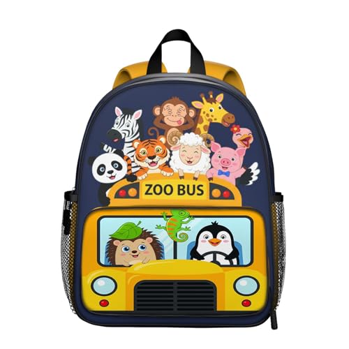 Cute Zoo School Bus Backpack for Kids Girls Boys Colorful Animal School Bag Lightweight Bookbag with Adjustable Buckled Chest Straps for Preschool Kindergarten Elementary - color: Zoo 01