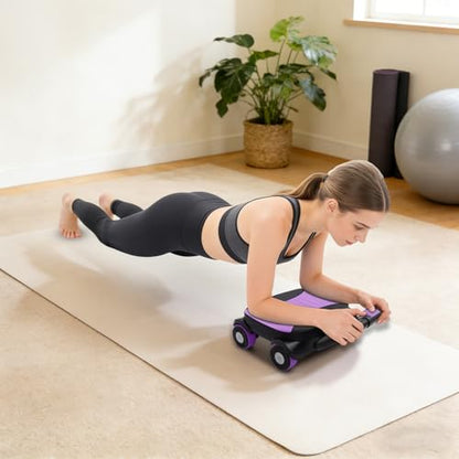 Ab Wheel Roller, 4-Wheel Abdominal Roller with Elbow Support - color: Purple
