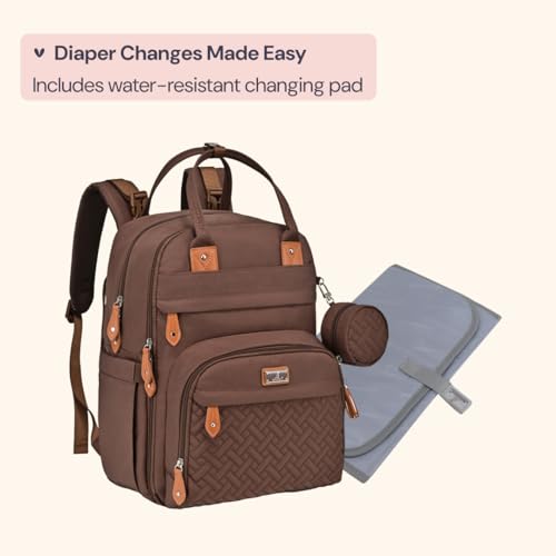BabbleRoo Diaper Bag Backpack - Baby Essentials Travel Tote - Multi Function Water Resistant Diaper Bag, Travel Essentials Baby Bag with Changing Pad, Stroller Straps & Pacifier Case - Unisex, Brown - color: Coffee, size: Large