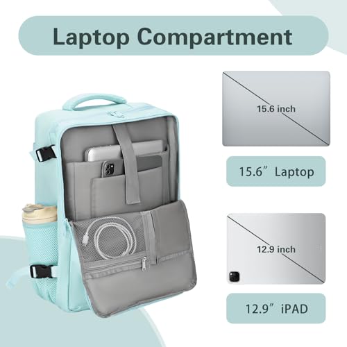 Carry On Backpack for Women & Men – Airline Approved Underseat Size, 15.6" Laptop Compartment, TSA-Friendly 180° Opening, Anti-Theft Business Travel Backpack with Trolley Sleeve (Blue, Medium) - color: Blue, size: Medium