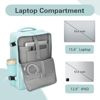 Carry On Backpack for Women & Men – Airline Approved Underseat Size, 15.6" Laptop Compartment, TSA-Friendly 180° Opening, Anti-Theft Business Travel Backpack with Trolley Sleeve (Blue, Large) - color: Blue, size: Large