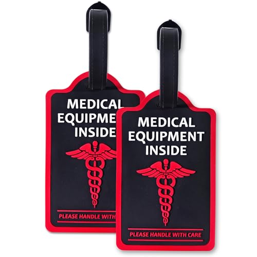 2-Pack Medical Equipment Luggage Tags with Detachable Info Card - Durable Rubber Medical ID Tags for Hospital Devices, Suitcases & Backpacks（Black） - color: Black, size: 2-PCS