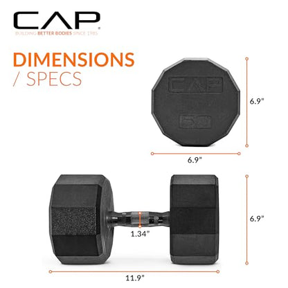 CAP Barbell Coated Dumbbell Weight | Multiple Options Pairs & Sets - size: 50 lb - Pair, style: 12-Sided - Black Handle