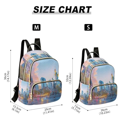 YETTASBIN Fashion Quilted Mini Backpack for Women & Girls - City Scenery Lightweight Casual Travel Daypack, M(14L) - size: Medium