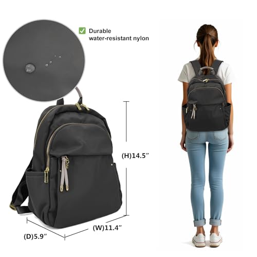 M-ioi-M Medium Backpack Purse for Women, Fashion Nylon Daypack with Gold Hardware, Lightweight Water-Resistant Rucksack for College, Work, Travel, Everyday Use, Fits 13–14" Laptop (Space Gray,Medium) - color: Space Gray,medium