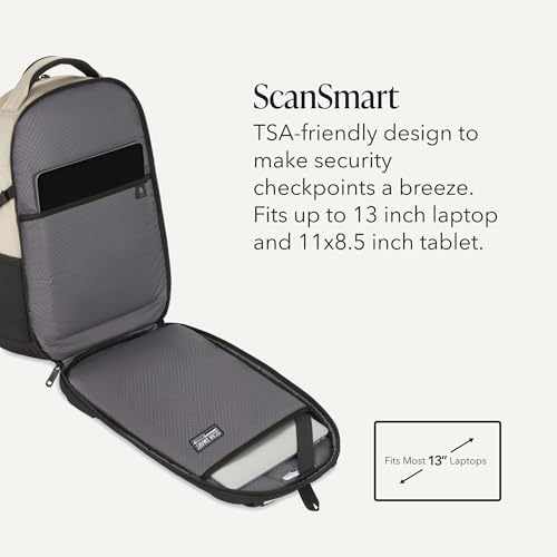 SwissGear 1900 Mini ScanSmart 16-Inch Backpack, Fits Up to 13-Inch Laptop, RFID Protection & ScanSmart TSA-Friendly Compartment, Oatmeal - color: Oatmeal