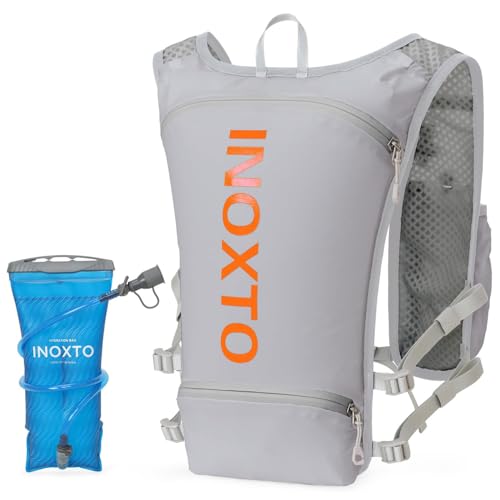 INOXTO Running Hydration Vest Backpack,Lightweight Insulated Pack with 1.5L Water Bladder Bag Daypack for Trail Hiking Running Cycling Race Marathon for Women Men - color: Gray orange