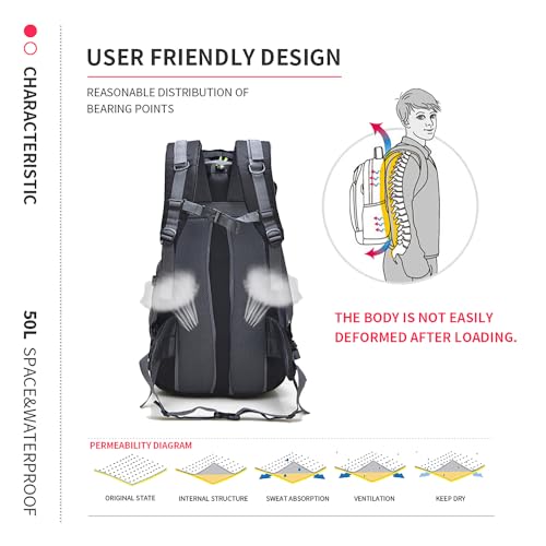 Bseash 50L Hiking Backpack, Water Resistant Lightweight Outdoor Sport Daypack Travel Bag for Camping Climbing Skiing Cycling (Green - No Shoe Compartment) - color: Green - No Shoe Compartment