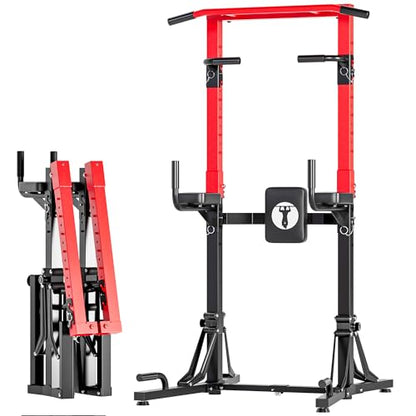 SDHYL Foldable Power Tower Pull Up Bar Station, Multi-Function Adjustable Dip Station Exercise Equipment for Home Gym Workout, Strength Training Fitness Equipment, 330LBS