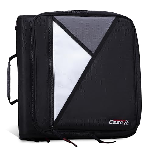 Case-it Universal Zipper Binder | 2-Inch O-Rings,13-Inch Laptop/Tablet Padded Pocket,400 Sheet Capacity,Multiple Storage Pockets&Shoulder Strap | School&Office Organizer-| LT-007 Jet Black,(Pack of 6) - color: A Jet Black, size: 6 Pack