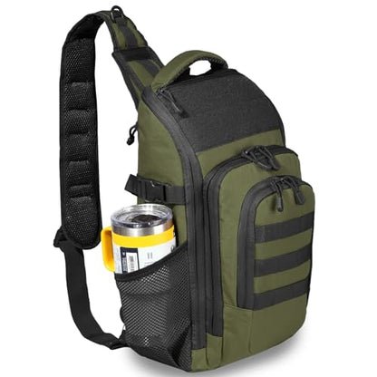 DBTAC Tactical Personal Defense EDC Bags & Packs | 10L Military Shoulder Backpack with Sling for Concealed Carry, Range, Travel, Hiking, Outdoor Sports (Green) - color: Green