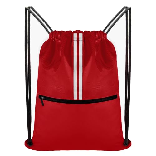 Drawstring Backpack Large Sports Draw String Bag for Women and Men (Red) - color: Two Tone Red