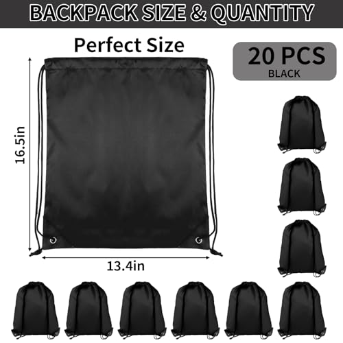 COIDEA Drawstring Backpack 20Pcs Drawstring Bags, Draw String Back Bag Drawstring Bags Bulk for Sports, Gym, Travel, Swimming, Beach (Black) - color: Black
