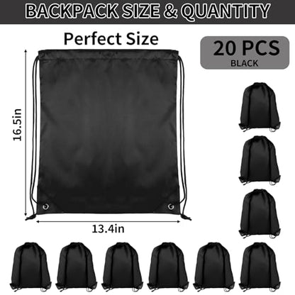 COIDEA Drawstring Backpack 20Pcs Drawstring Bags, Draw String Back Bag Drawstring Bags Bulk for Sports, Gym, Travel, Swimming, Beach (Black) - color: Black