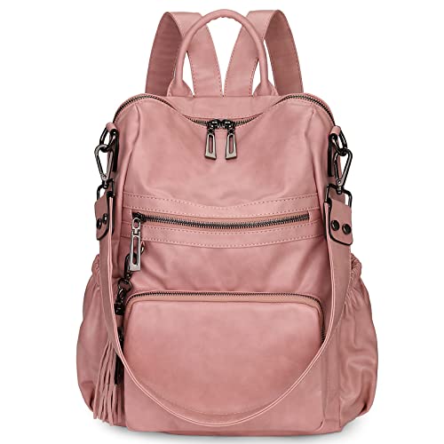 Uromee Travel Backpack Purse for Women Vegan Leather Ladies Fashion Tassel Shoulder Bag Convertible - color: 0243 Pink