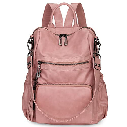 Uromee Travel Backpack Purse for Women Vegan Leather Ladies Fashion Tassel Shoulder Bag Convertible - color: 0243 Pink