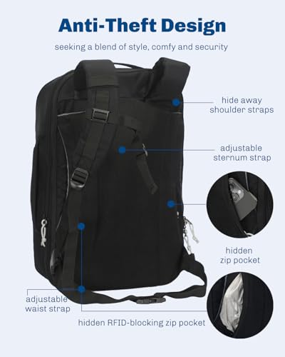 Hynes Eagle TSA Friendly Travel Backpack for Men Women Carry on Backpack 40L Flight Approved Laptop Backpack for 17 inches Compressible Weekender Bag Overnight Backpack Jet Black - color: Jet Black