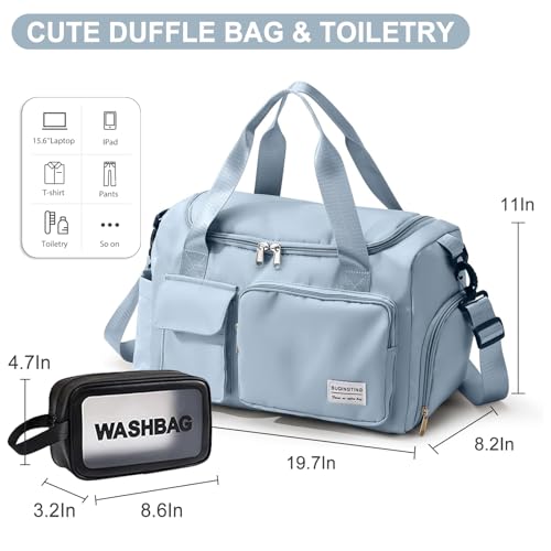 Small Gym Bag for Women, Travel Duffle Bag Carry On Weekender Bag with Shoe Compartment - color: 07#Sky Blue, style: Gym Bag&toiletry Bag