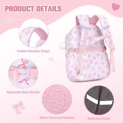 Bevalsa Backpack for Girls 3PCS Teen Girls Pink Bow Backpack for School with Lunch Bag Pencil Case Cute Kids Laptop Backpacks Bookbag for Elementary Middle High School College Student (Bow) - color: Pink Bow
