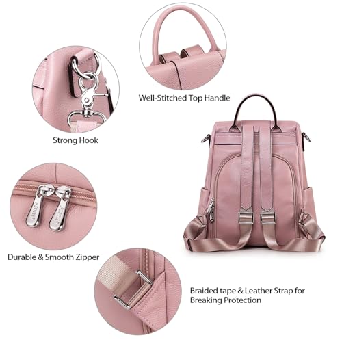 S-ZONE Leather Backpack Purses for Women Antitheft Rucksack Shoulder Bag Medium - color: Pink