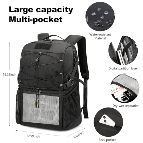 TANGCORLE Basketball Backpack Large Sports Equipment Bag with Separate Ball & Shoes Compartment, Sports Backpack Fit Soccer Volleyball Backpack